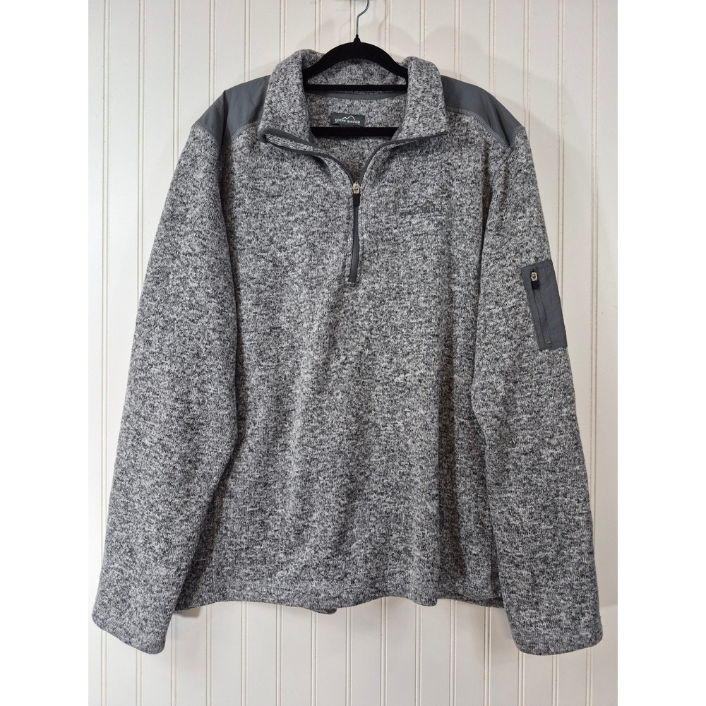 Eddie Bauer Mens 2XL Gray Marl Sweater Fleece 1/4 Zip Pullover Utility Outdoor